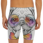 Hipster Pug Print Men's Long Boxer Briefs