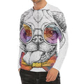 Hipster Pug Print Men's Long Sleeve Rash Guard