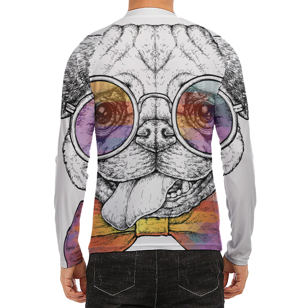 Hipster Pug Print Men's Long Sleeve Rash Guard