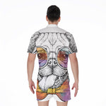Hipster Pug Print Men's Rompers