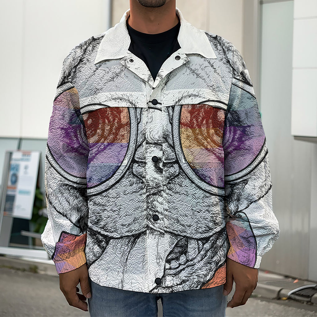 Hipster Pug Print Men's Shirt Jacket