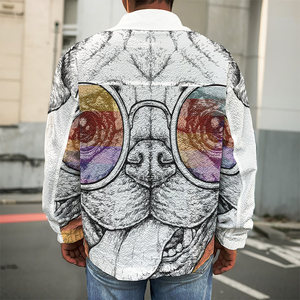 Hipster Pug Print Men's Shirt Jacket