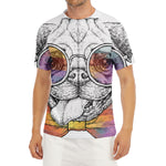 Hipster Pug Print Men's Short Sleeve Rash Guard