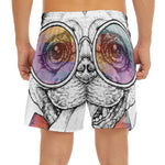 Hipster Pug Print Men's Split Running Shorts