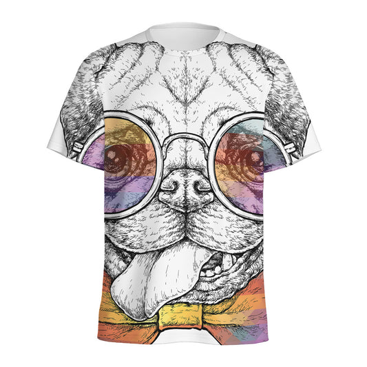 Hipster Pug Print Men's Sports T-Shirt