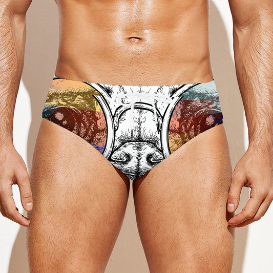 Hipster Pug Print Men's Swim Briefs