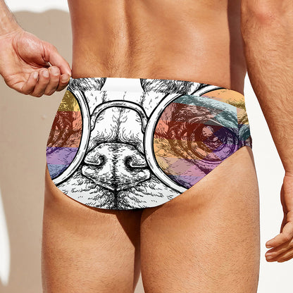 Hipster Pug Print Men's Swim Briefs