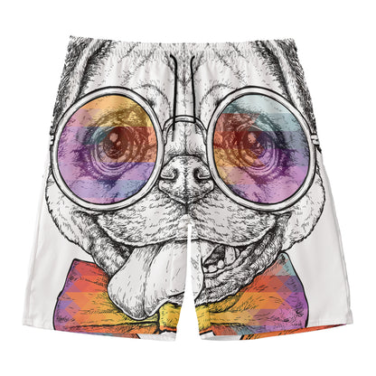 Hipster Pug Print Men's Swim Trunks