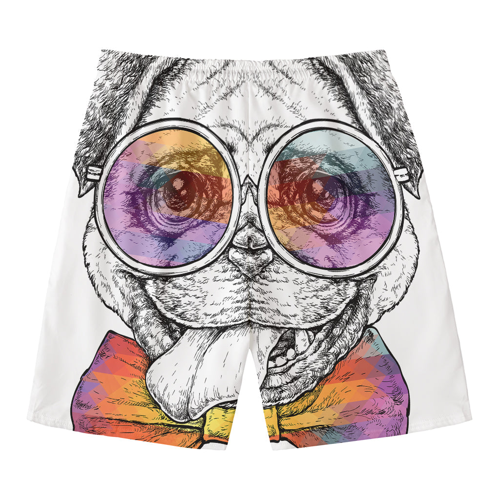 Hipster Pug Print Men's Swim Trunks