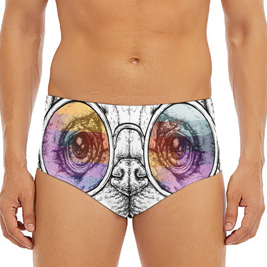 Hipster Pug Print Men's Triangle Swim Briefs