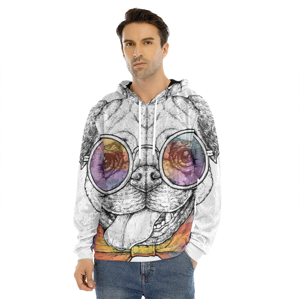 Hipster Pug Print Men's Velvet Pullover Hoodie