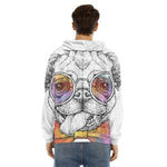Hipster Pug Print Men's Velvet Pullover Hoodie