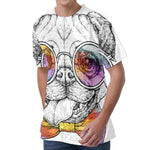 Hipster Pug Print Men's Velvet T-Shirt