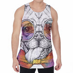 Hipster Pug Print Men's Velvet Tank Top