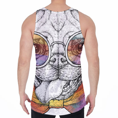Hipster Pug Print Men's Velvet Tank Top