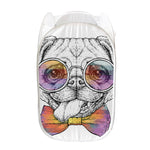 Hipster Pug Print Mesh Laundry Hamper
