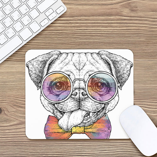 Hipster Pug Print Mouse Pad
