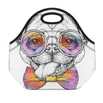 Hipster Pug Print Neoprene Lunch Bag