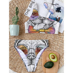 Hipster Pug Print One Shoulder Bikini Top