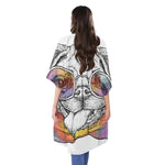 Hipster Pug Print Open Front Beach Cover Up