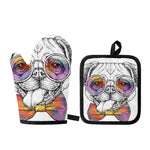 Hipster Pug Print Oven Mitt And Pot Holder Set
