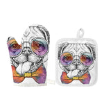 Hipster Pug Print Oven Mitt And Pot Holder Set