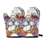 Hipster Pug Print Oven Mitts