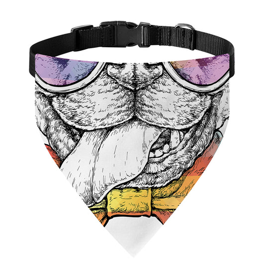 Hipster Pug Print Over The Collar Dog Bandana