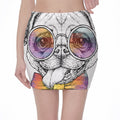 Hipster Pug Print Pencil Mini Skirt