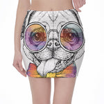 Hipster Pug Print Pencil Mini Skirt