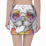 Hipster Pug Print Pencil Mini Skirt