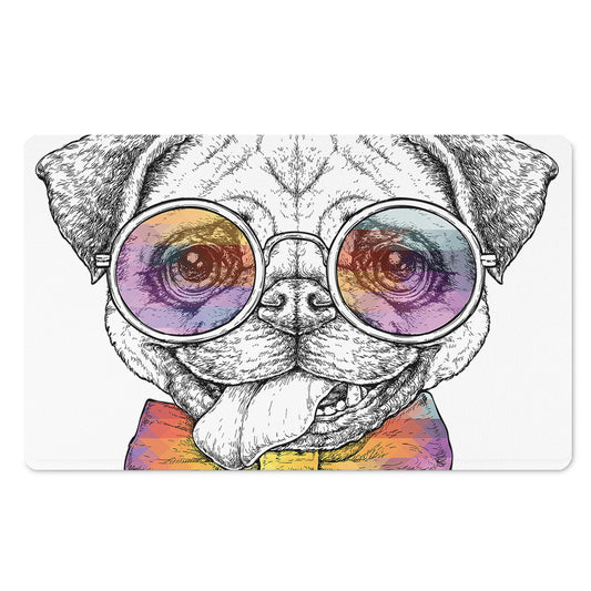 Hipster Pug Print Polyester Doormat