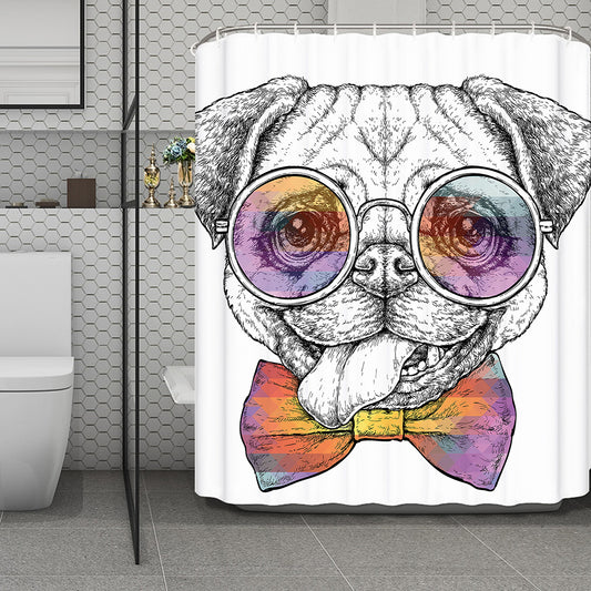 Hipster Pug Print Polyester Shower Curtain