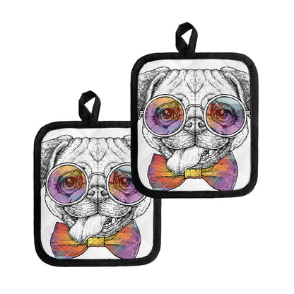 Hipster Pug Print Pot Holders