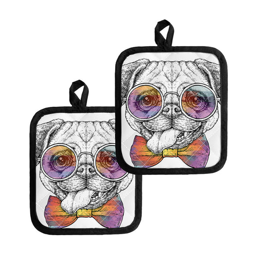 Hipster Pug Print Pot Holders