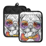 Hipster Pug Print Pot Holders With Pocket