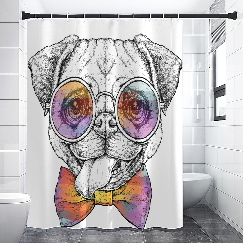 Hipster Pug Print Premium Shower Curtain