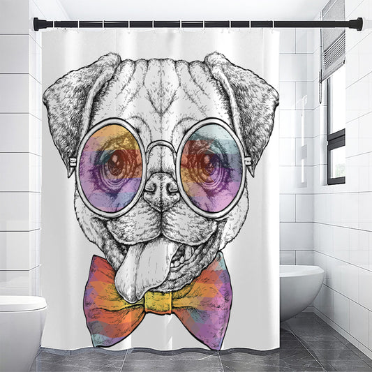 Hipster Pug Print Premium Shower Curtain