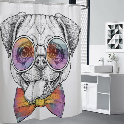 Hipster Pug Print Premium Shower Curtain