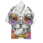 Hipster Pug Print Rayon Hawaiian Shirt
