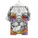 Hipster Pug Print Rayon Hawaiian Shirt