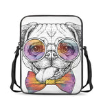 Hipster Pug Print Rectangular Crossbody Bag