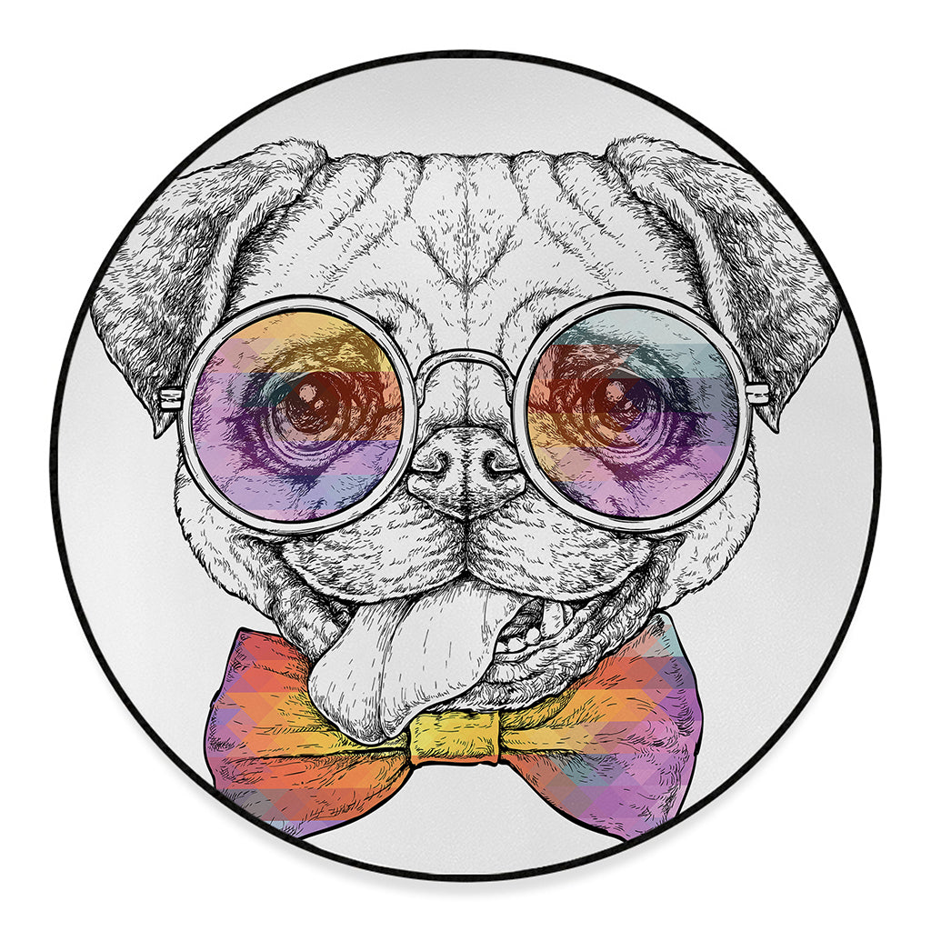 Hipster Pug Print Round Floor Mat