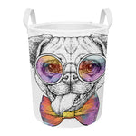 Hipster Pug Print Round Laundry Basket