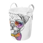 Hipster Pug Print Round Laundry Basket