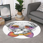 Hipster Pug Print Round Rug