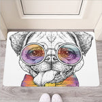 Hipster Pug Print Rubber Doormat