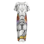 Hipster Pug Print Short Sleeve Long Nightdress