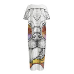 Hipster Pug Print Short Sleeve Long Nightdress