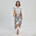 Hipster Pug Print Short Sleeve Maxi Dress